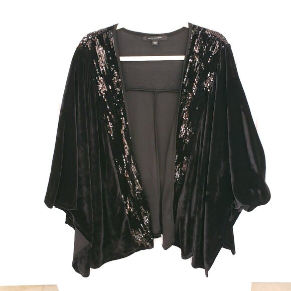 Marc New York Sweaters - Marc New York Andrew Marc Velvet Sequin Bat Wing Open Cardigan One Size